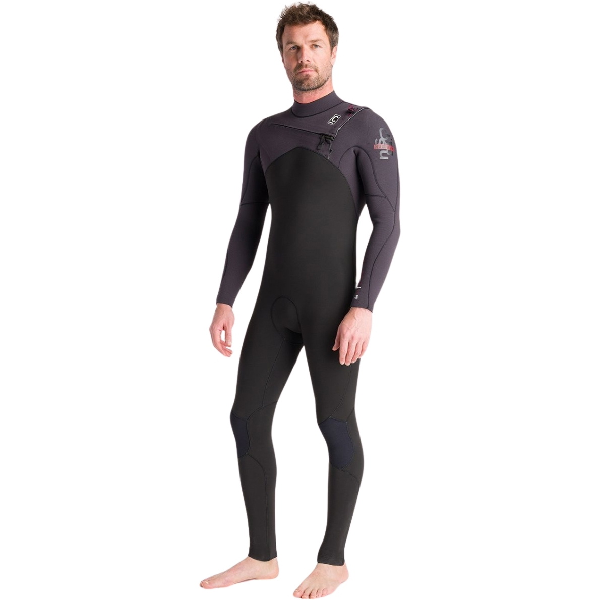 2025 C-Skins Mens NuWave Session 5/4/3mm Chest Zip Wetsuit C-NSE54MCZ - Black / Meteor x / Rust